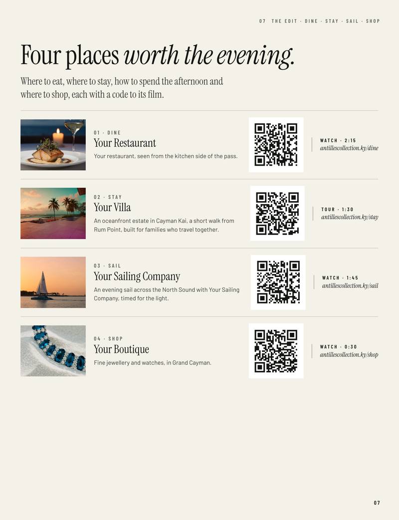 Page 7: Your Restaurant, Your Villa, Your Sailing Company, Your Boutique